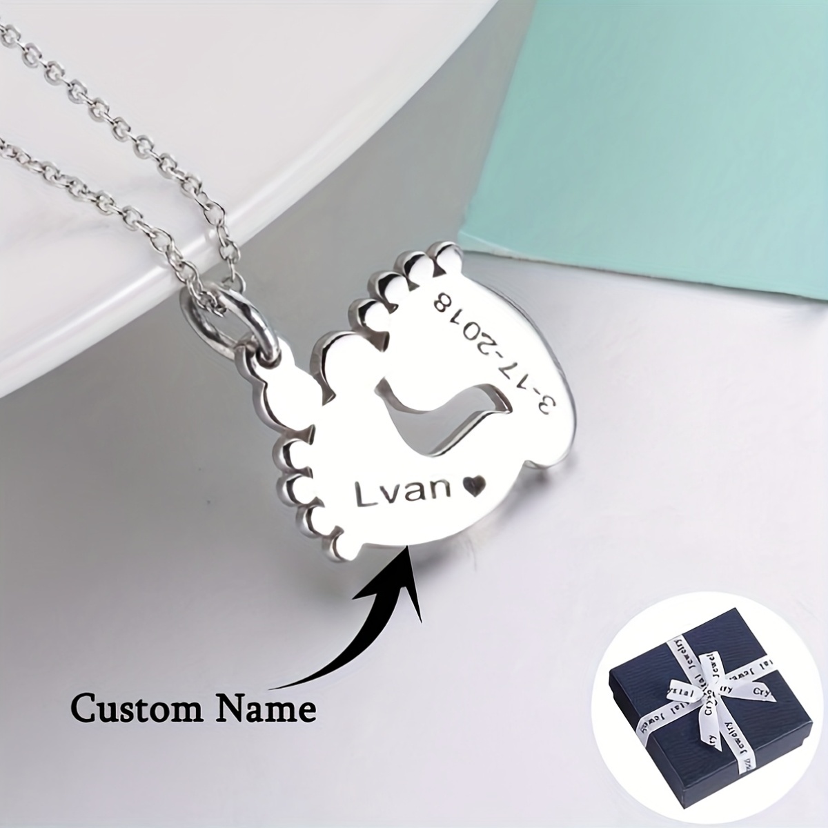 Personalized Custom Name Footprint Pendant Necklace